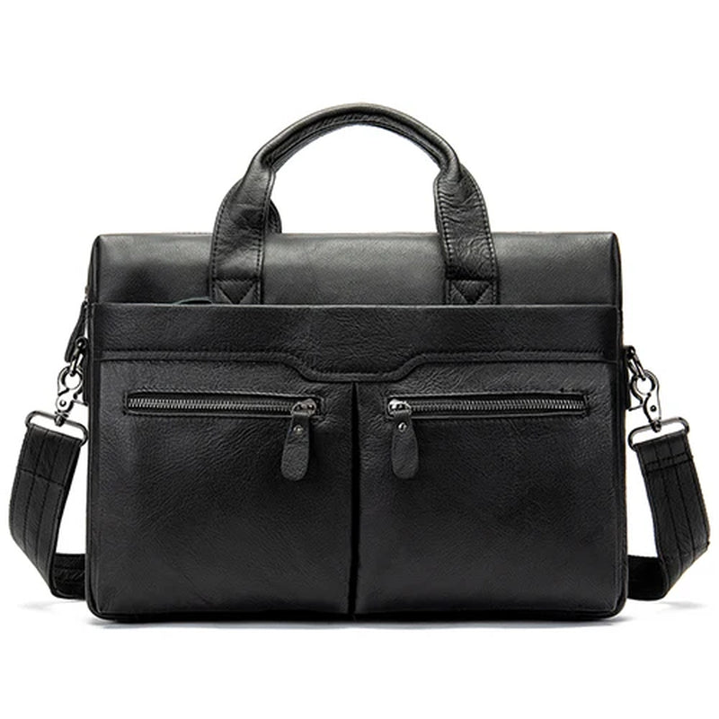Stylish MVA Men's Genuine Leather Shoulder Bag - Versatile Messenger Tote for 14" Laptops