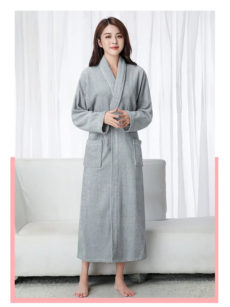 100% Cotton Toweling Terry Extra Long Robe Lovers Soft Bath Robe Men and Women Nightrobe Sleepwear Male Casual Home Bathrobe