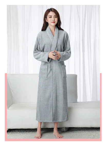 100% Cotton Toweling Terry Extra Long Robe Lovers Soft Bath Robe Men and Women Nightrobe Sleepwear Male Casual Home Bathrobe