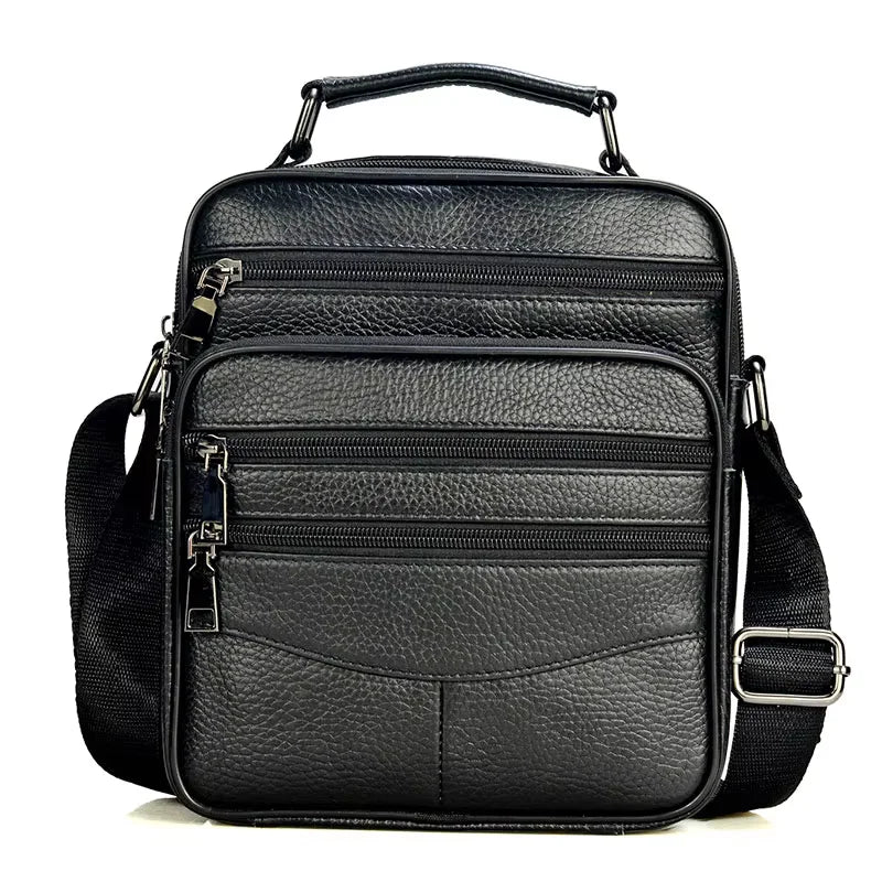 Stylish Men's Genuine Leather Briefcase - High-Quality Cowhide Messenger Bag with Zipper Closure for iPad and Daily Use