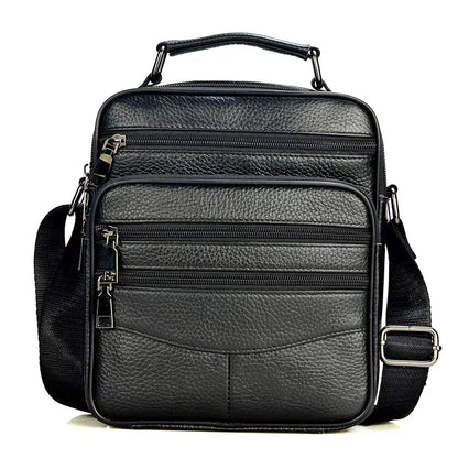 Stylish Men's Genuine Leather Briefcase - High-Quality Cowhide Messenger Bag with Zipper Closure for iPad and Daily Use
