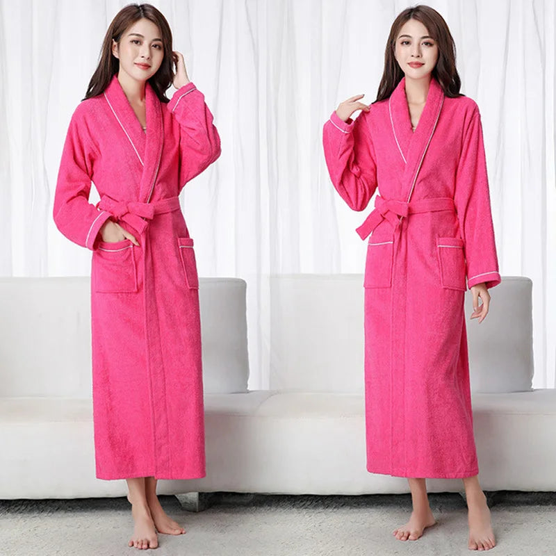 100% Cotton Toweling Terry Extra Long Robe Lovers Soft Bath Robe Men and Women Nightrobe Sleepwear Male Casual Home Bathrobe