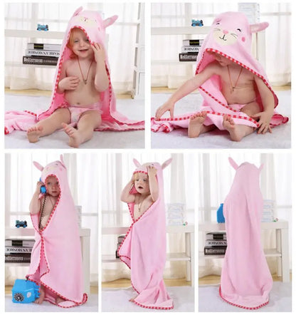 Kids Beach Towel Infant 100% Cotton Bathrobe Baby Boys Girls Spring Animal Hooded Bath Towel 90*90Cm Children Cartoon Blanket