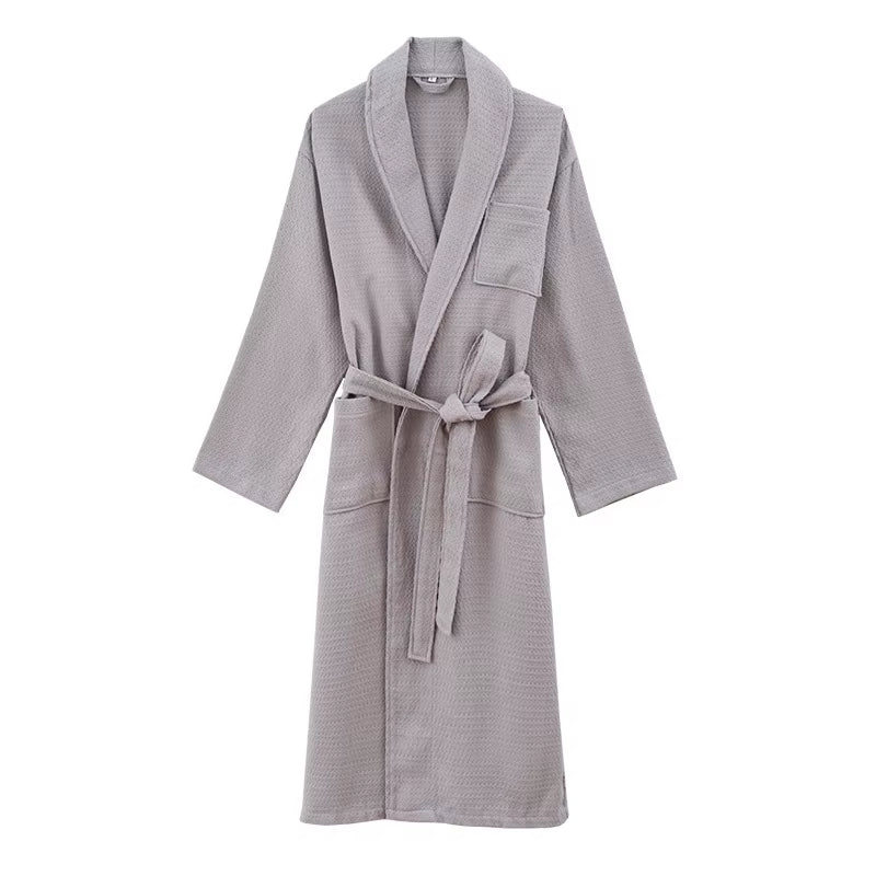 100%Cotton Waffle Kimono Robes Unisex Lovers Soft Bath Robe Menwomen Nightrobe Sleepwear Male Casual Home Bathrobe