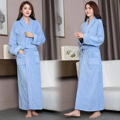 100% Cotton Toweling Terry Extra Long Extra Thick Robe Lovers Bath Robe Men and Women Nightrobe Sleepwear Casual Home Bathrobe
