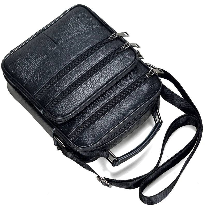 Stylish Men's Genuine Leather Briefcase - High-Quality Cowhide Messenger Bag with Zipper Closure for iPad and Daily Use