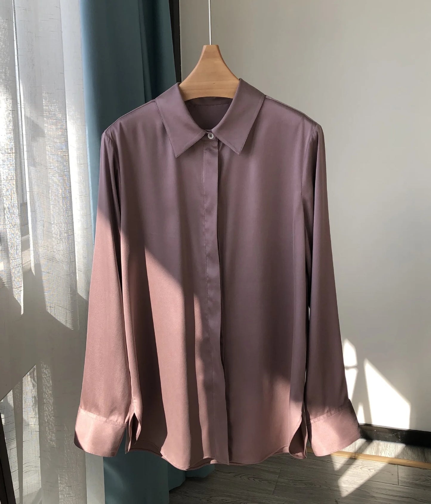 Pure Silk Women Blouses Elegant Streetwear Office Casual Silk 100% Loose Button Clothes Tops Green Long Sleeve OL Work Shirt