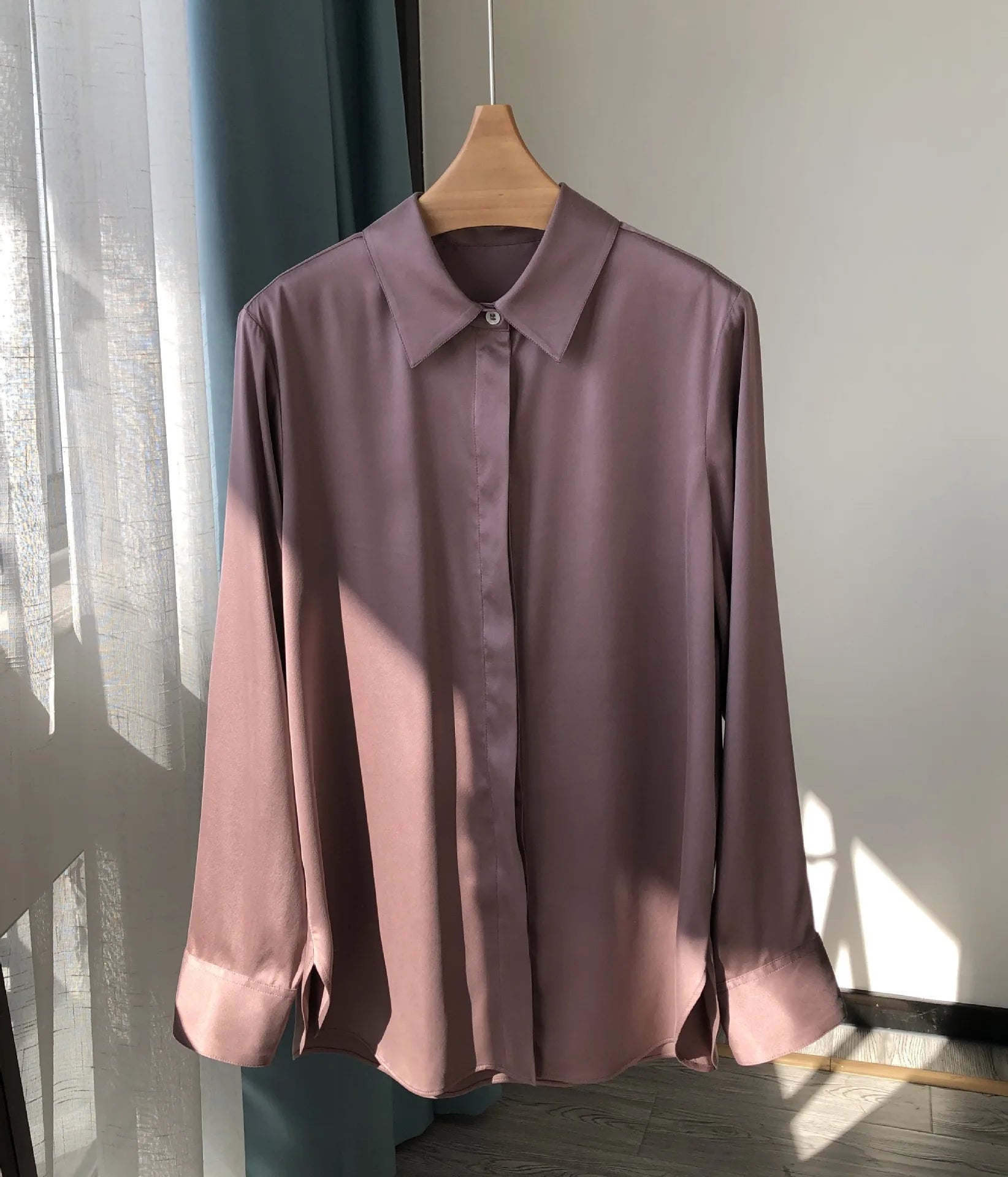 Pure Silk Women Blouses Elegant Streetwear Office Casual Silk 100% Loose Button Clothes Tops Green Long Sleeve OL Work Shirt