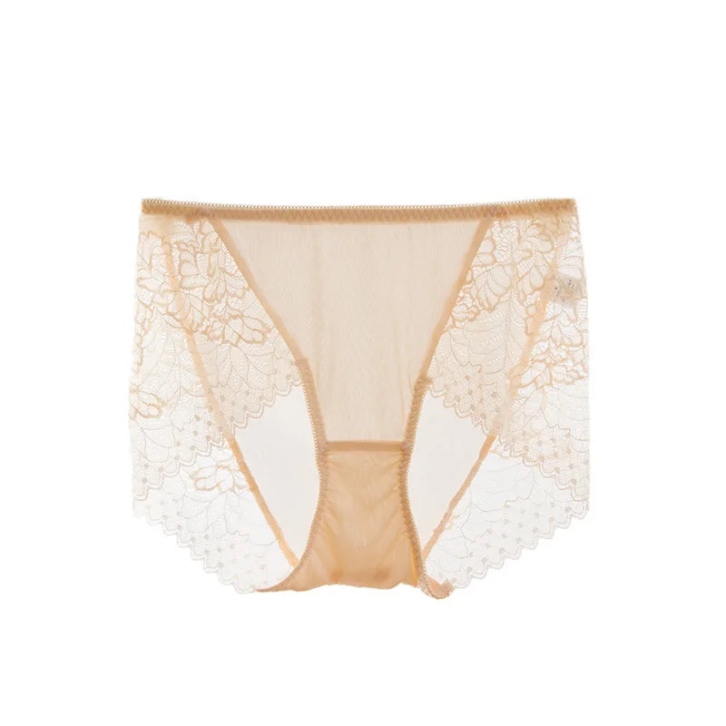 Black Lace Silk Underwear Women 100% Silk Briefs Lace Sexy Comfort Bag Hip Seamless Waist Briefs