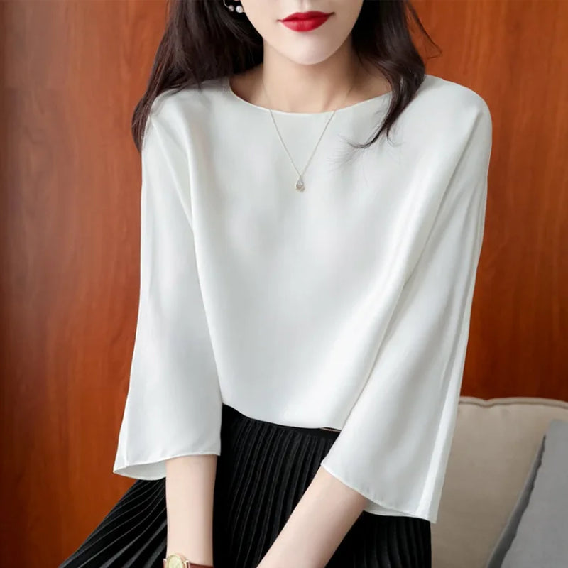 Silk T Shirt Nude Pullover 19 Mm Luxury Stretched Autumn Spring Soie Soft Loose Women Silkki Silke Jedwab Seda Top