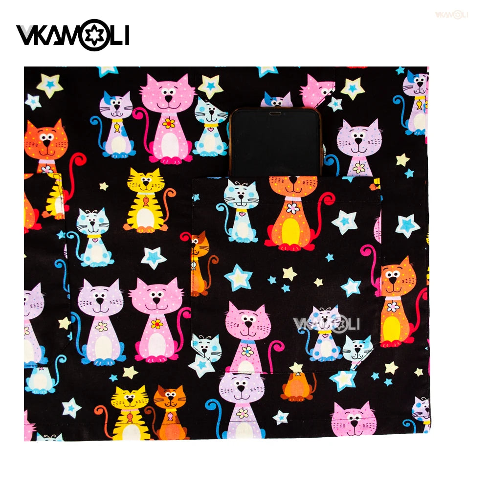 Prints in Cats Scrub Tops for Women Scrub T Vet Scrub Uniform in 100% Cotton Hospital Scrubs Tops Nursing Uniform for Unisex
