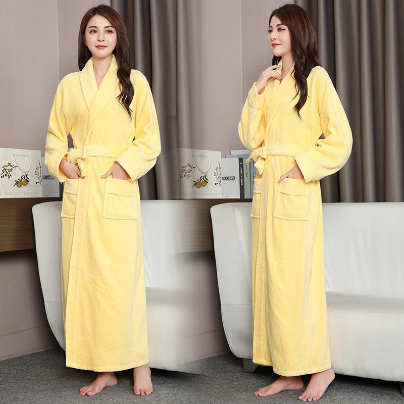 100% Cotton Toweling Terry Extra Long Extra Thick Robe Lovers Bath Robe Men and Women Nightrobe Sleepwear Casual Home Bathrobe