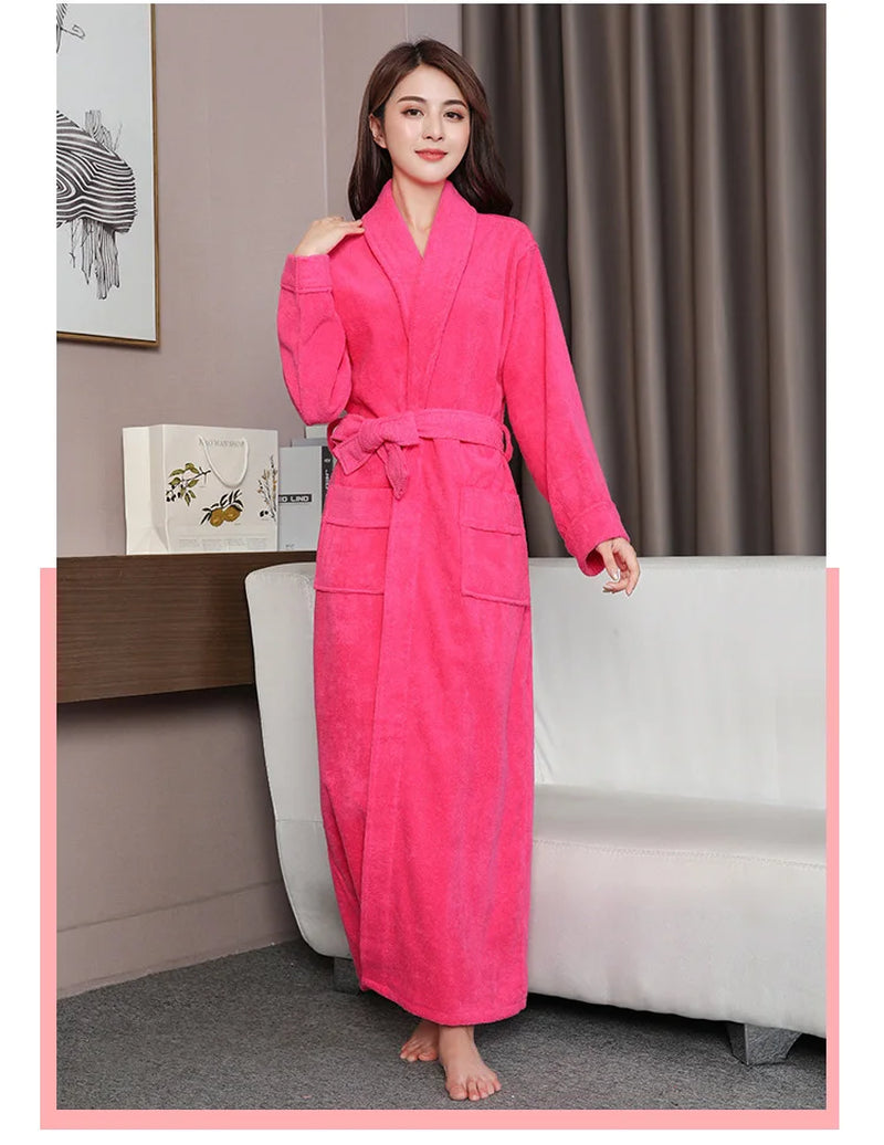100% Cotton Toweling Terry Extra Long Extra Thick Robe Lovers Bath Robe Men and Women Nightrobe Sleepwear Casual Home Bathrobe