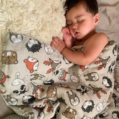 4PCS Gift Set Popular Digital Print Bamboo/100% Cotton Muslin Swaddle Blankets 120*110Cm Newborn Baby Bath Towel Wrap