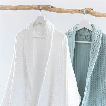 100%Cotton Waffle Kimono Robes Unisex Lovers Soft Bath Robe Menwomen Nightrobe Sleepwear Male Casual Home Bathrobe