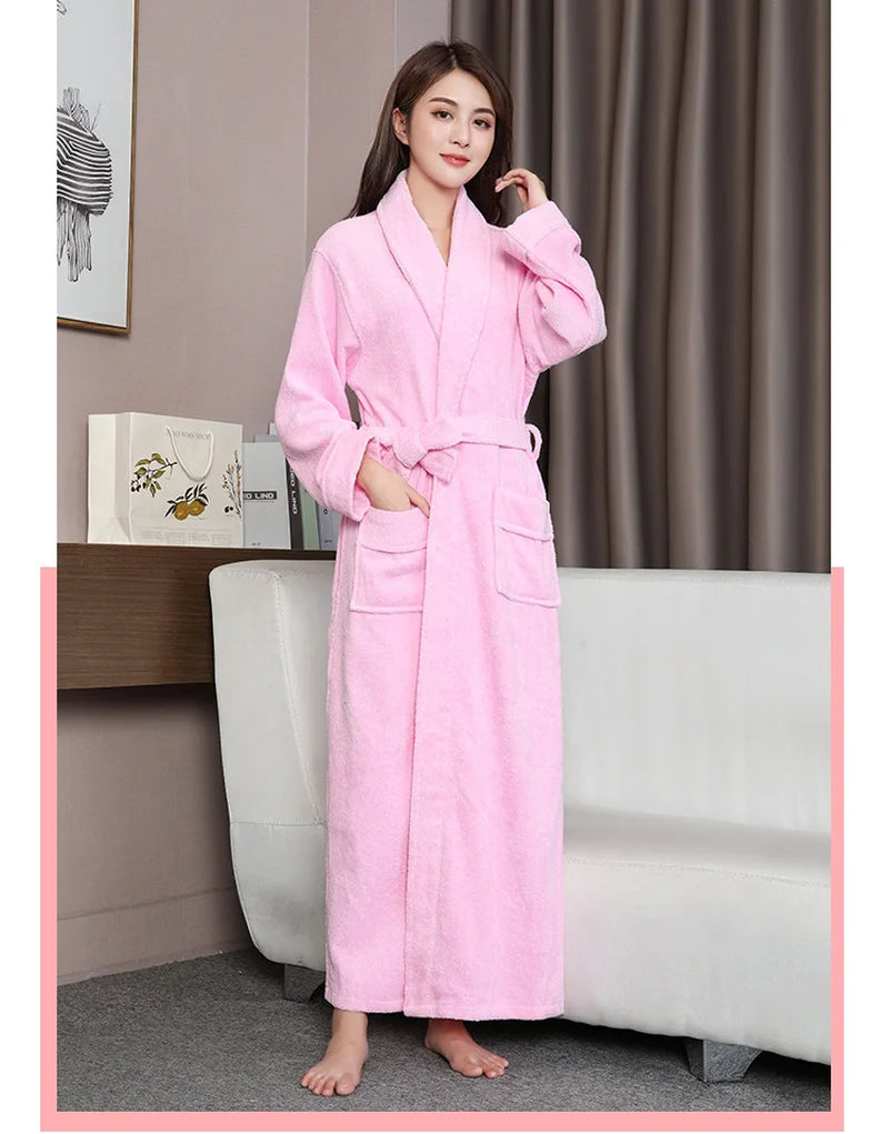 100% Cotton Toweling Terry Extra Long Extra Thick Robe Lovers Bath Robe Men and Women Nightrobe Sleepwear Casual Home Bathrobe