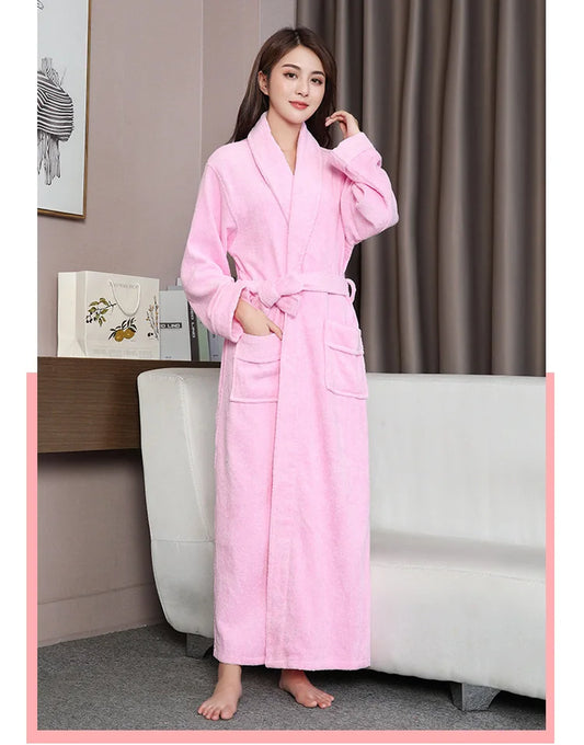 100% Cotton Toweling Terry Extra Long Extra Thick Robe Lovers Bath Robe Men and Women Nightrobe Sleepwear Casual Home Bathrobe