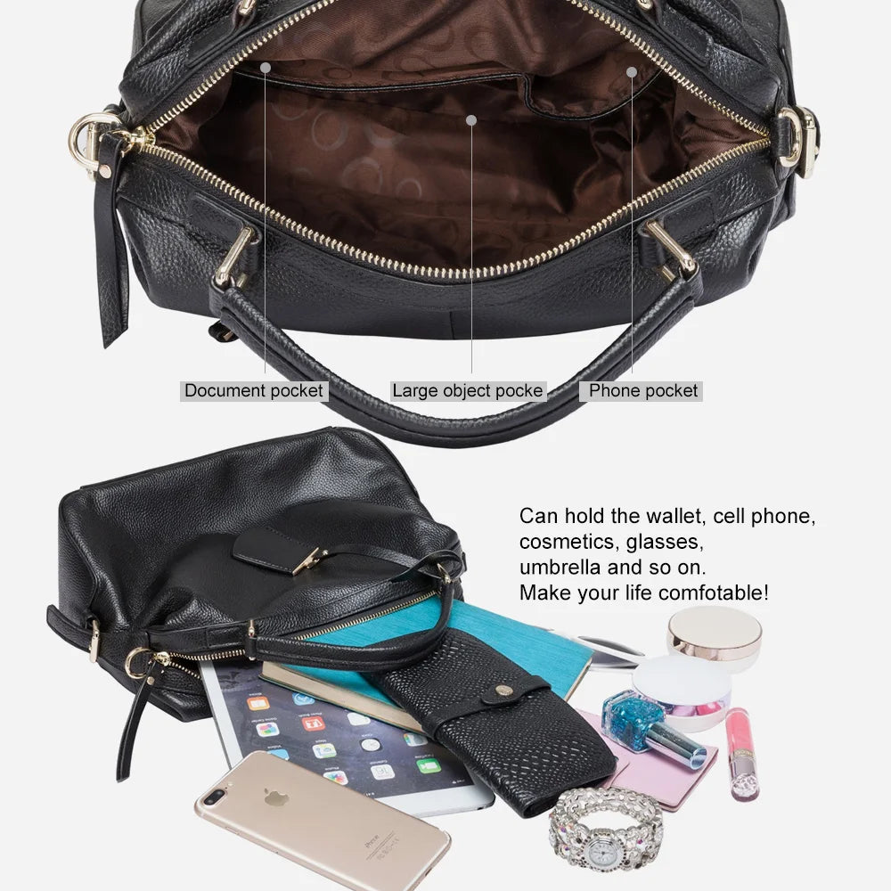 Fashion Women Tote Bag 100% Genuine Leather Handbags Female Boston Charm Messenger Crossbody Purse Luxury Shoulder Bags