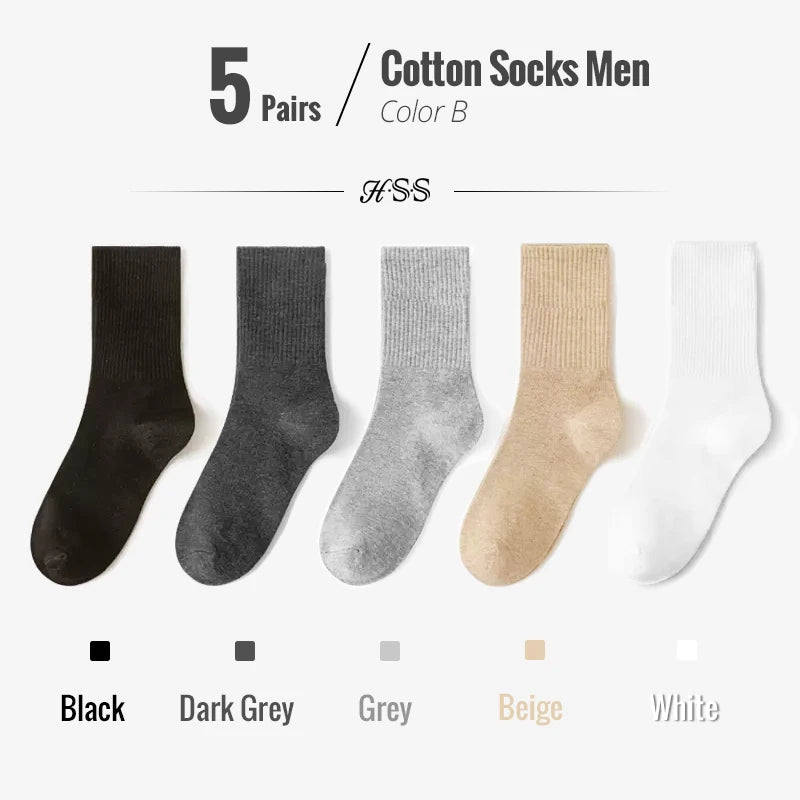 5/10 Pairs 95% Combed Cotton Socks Men Business Dress Long Socks Soft Breathable Spring Summer Colorful Sock for Man 5Pairs/Lot