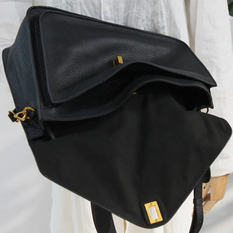 Women Messenger Bags Genuine Leather Handbags Designer High Quality Shoulder Hand Bag England Style Large Capacity Black Satchel