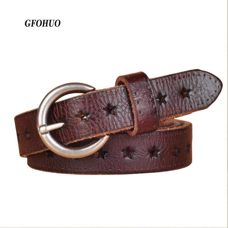 2.3CM Fashion Women Belt Brand Designer Luxury Full Grain Leather Belt Genuine Leather Cowskin Hollow Out Popular Ladies Belt
