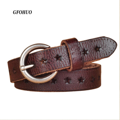 2.3CM Fashion Women Belt Brand Designer Luxury Full Grain Leather Belt Genuine Leather Cowskin Hollow Out Popular Ladies Belt