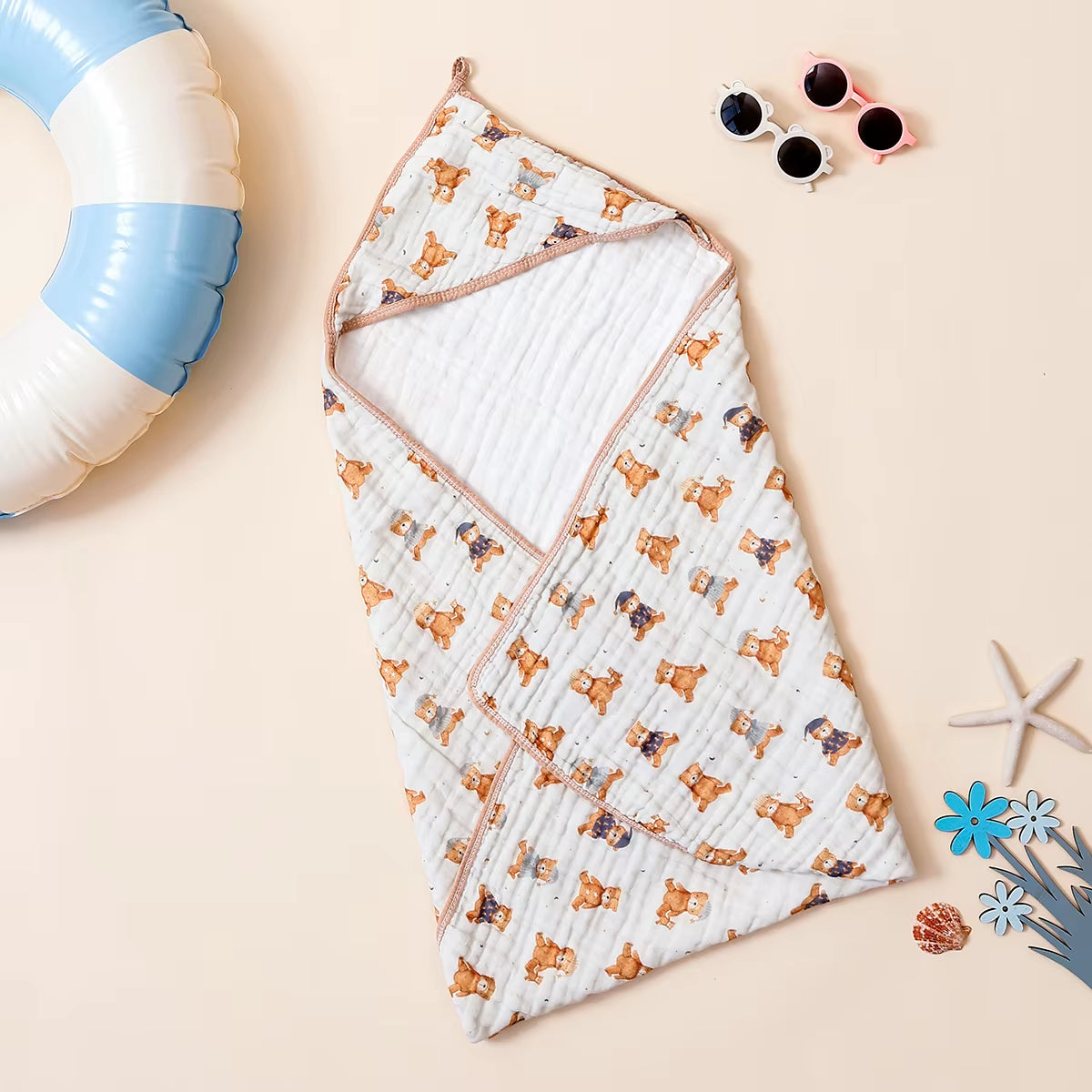 1Pc 100% Cotton Baby Hooded Bath Towel Gauze Soft Newborn Baby Swaddle Blankets Infant Wrap Receiving Blanket Toddler Bathrobe