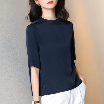 19 Mm Silk T Shirt Women Luxury Brand Autumn Spring Soie Soft Loose Silkki Silke Jedwab Seda Half Sleeve Lady Fashion Top
