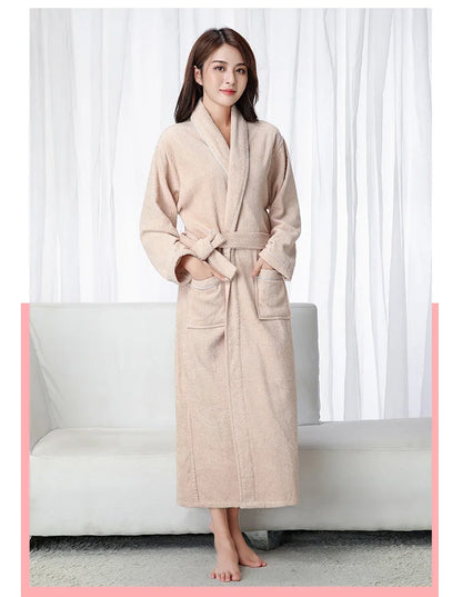 100% Cotton Toweling Terry Extra Long Robe Lovers Soft Bath Robe Men and Women Nightrobe Sleepwear Male Casual Home Bathrobe
