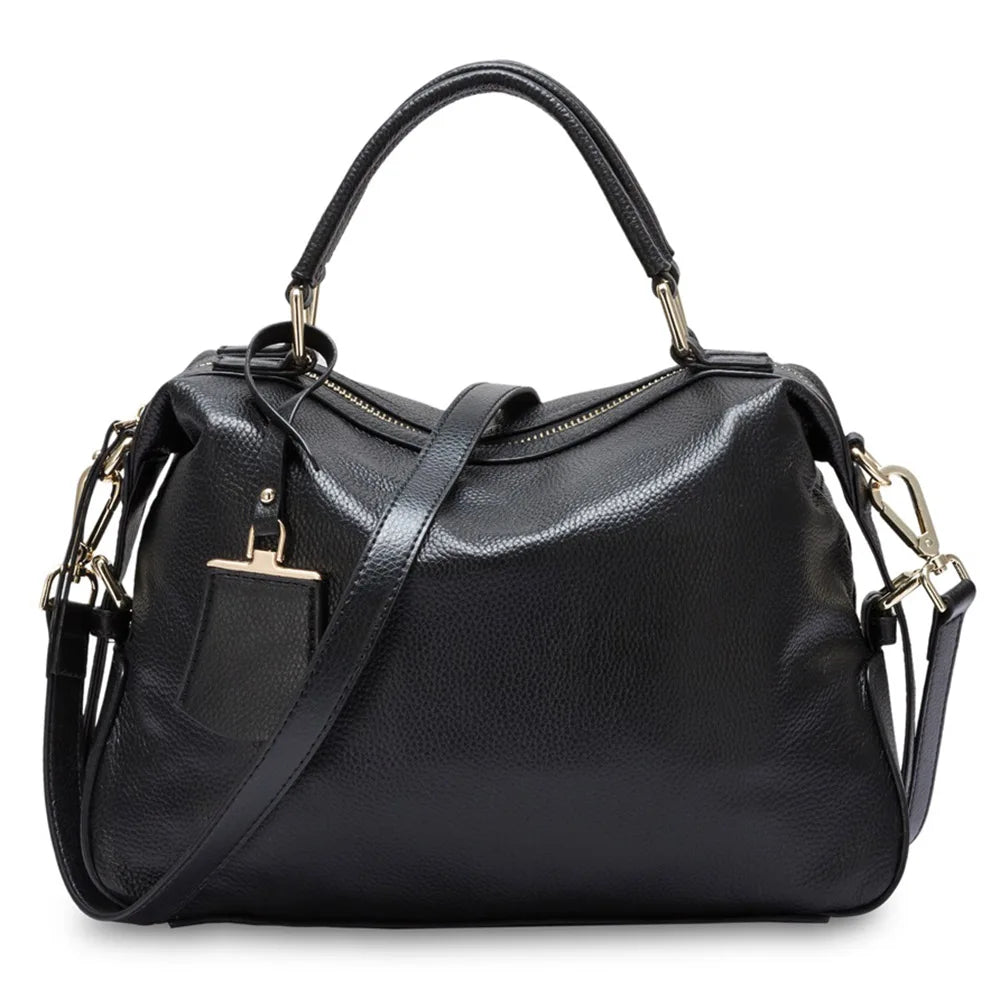 Fashion Women Tote Bag 100% Genuine Leather Handbags Female Boston Charm Messenger Crossbody Purse Luxury Shoulder Bags