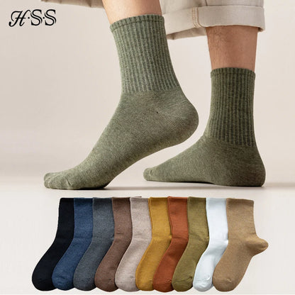 5/10 Pairs 95% Combed Cotton Socks Men Business Dress Long Socks Soft Breathable Spring Summer Colorful Sock for Man 5Pairs/Lot