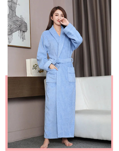 100% Cotton Toweling Terry Extra Long Extra Thick Robe Lovers Bath Robe Men and Women Nightrobe Sleepwear Casual Home Bathrobe