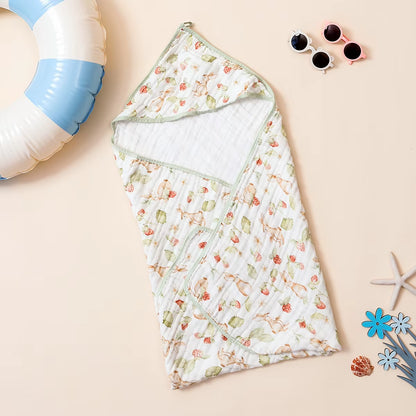 1Pc 100% Cotton Baby Hooded Bath Towel Gauze Soft Newborn Baby Swaddle Blankets Infant Wrap Receiving Blanket Toddler Bathrobe