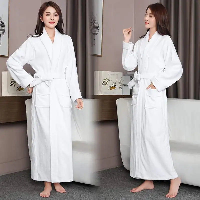 100% Cotton Toweling Terry Extra Long Extra Thick Robe Lovers Bath Robe Men and Women Nightrobe Sleepwear Casual Home Bathrobe