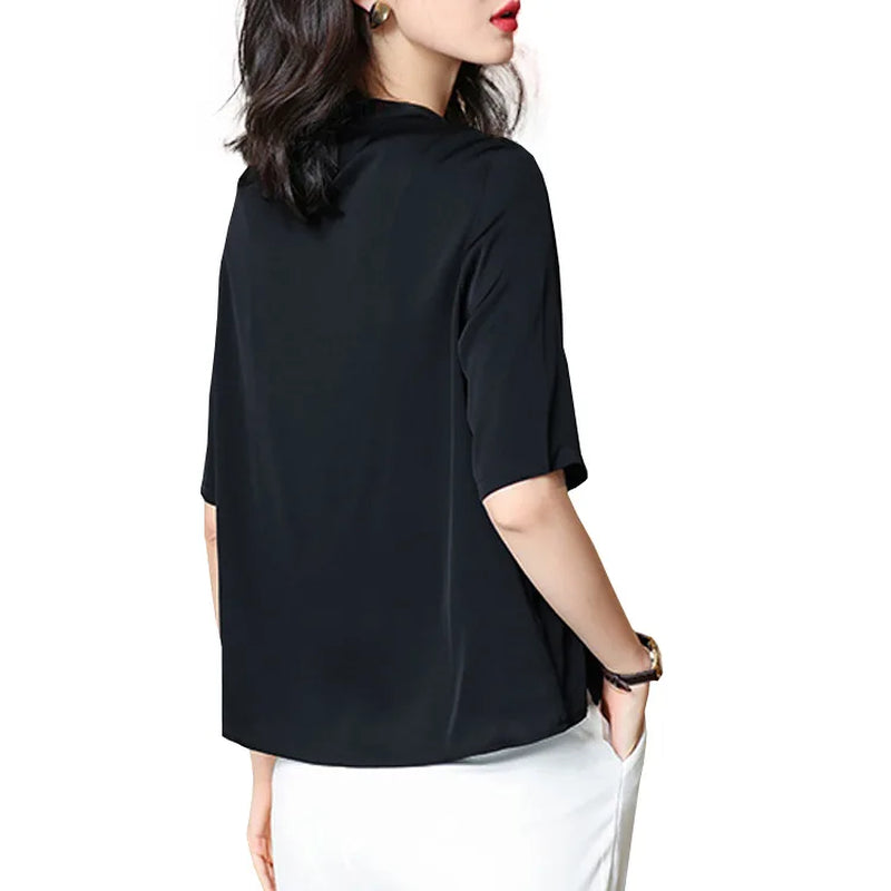 19 Mm Silk T Shirt Women Luxury Brand Autumn Spring Soie Soft Loose Silkki Silke Jedwab Seda Half Sleeve Lady Fashion Top
