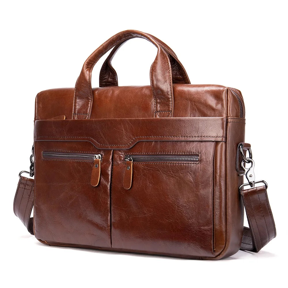 Stylish MVA Men's Genuine Leather Shoulder Bag - Versatile Messenger Tote for 14" Laptops