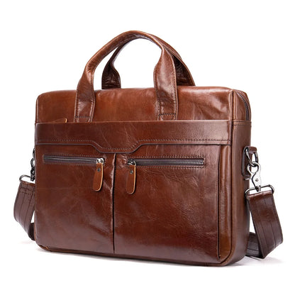 Stylish MVA Men's Genuine Leather Shoulder Bag - Versatile Messenger Tote for 14" Laptops