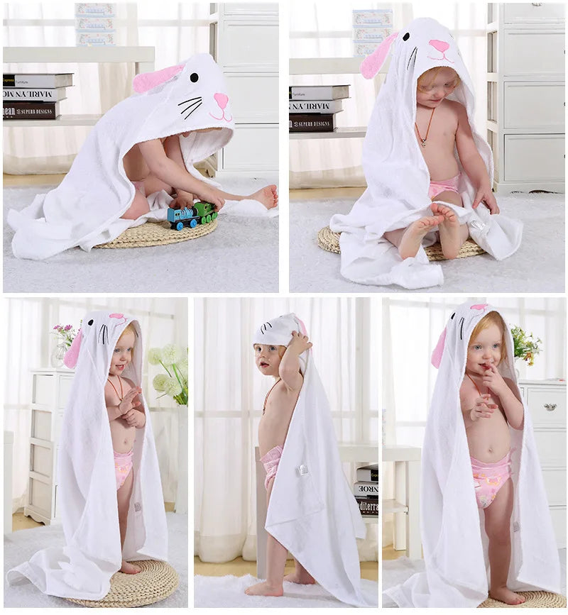 Kids Beach Towel Infant 100% Cotton Bathrobe Baby Boys Girls Spring Animal Hooded Bath Towel 90*90Cm Children Cartoon Blanket