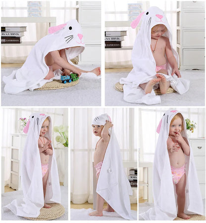 Kids Beach Towel Infant 100% Cotton Bathrobe Baby Boys Girls Spring Animal Hooded Bath Towel 90*90Cm Children Cartoon Blanket