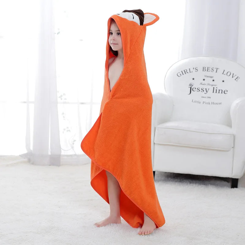 Kids Beach Towel Infant 100% Cotton Bathrobe Baby Boys Girls Spring Animal Hooded Bath Towel 90*90Cm Children Cartoon Blanket