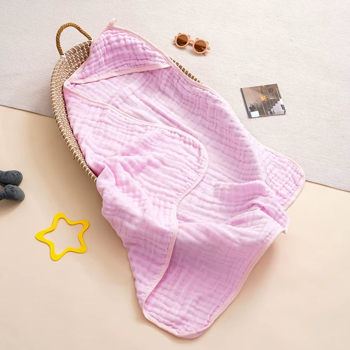 1Pc 100% Cotton Baby Hooded Bath Towel Gauze Soft Newborn Baby Swaddle Blankets Infant Wrap Receiving Blanket Toddler Bathrobe