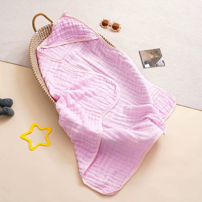1Pc 100% Cotton Baby Hooded Bath Towel Gauze Soft Newborn Baby Swaddle Blankets Infant Wrap Receiving Blanket Toddler Bathrobe