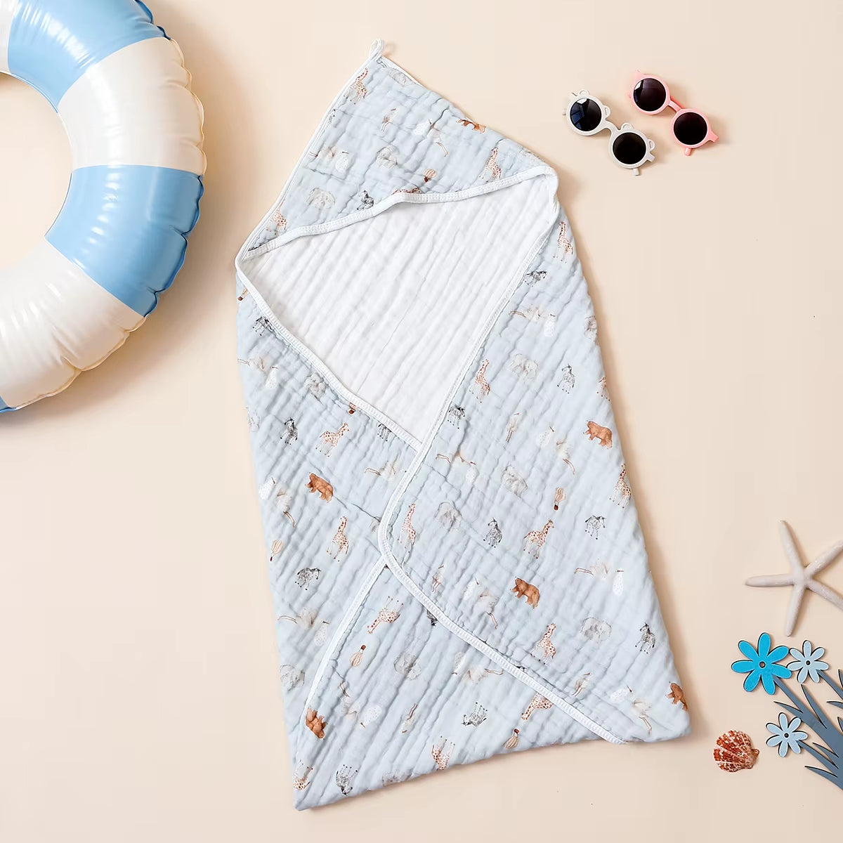 1Pc 100% Cotton Baby Hooded Bath Towel Gauze Soft Newborn Baby Swaddle Blankets Infant Wrap Receiving Blanket Toddler Bathrobe