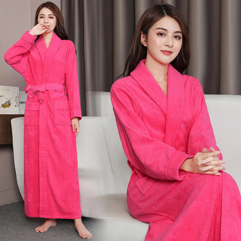 100% Cotton Toweling Terry Extra Long Extra Thick Robe Lovers Bath Robe Men and Women Nightrobe Sleepwear Casual Home Bathrobe