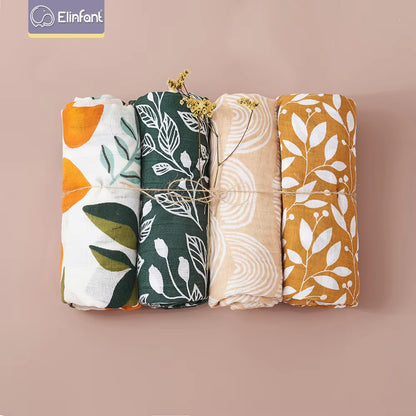 4PCS Gift Set Popular Digital Print Bamboo/100% Cotton Muslin Swaddle Blankets 120*110Cm Newborn Baby Bath Towel Wrap