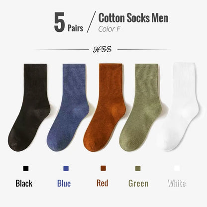 5/10 Pairs 95% Combed Cotton Socks Men Business Dress Long Socks Soft Breathable Spring Summer Colorful Sock for Man 5Pairs/Lot