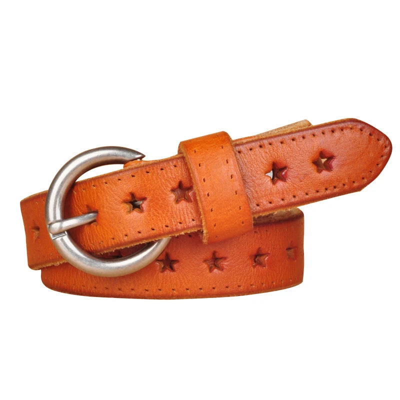 2.3CM Fashion Women Belt Brand Designer Luxury Full Grain Leather Belt Genuine Leather Cowskin Hollow Out Popular Ladies Belt