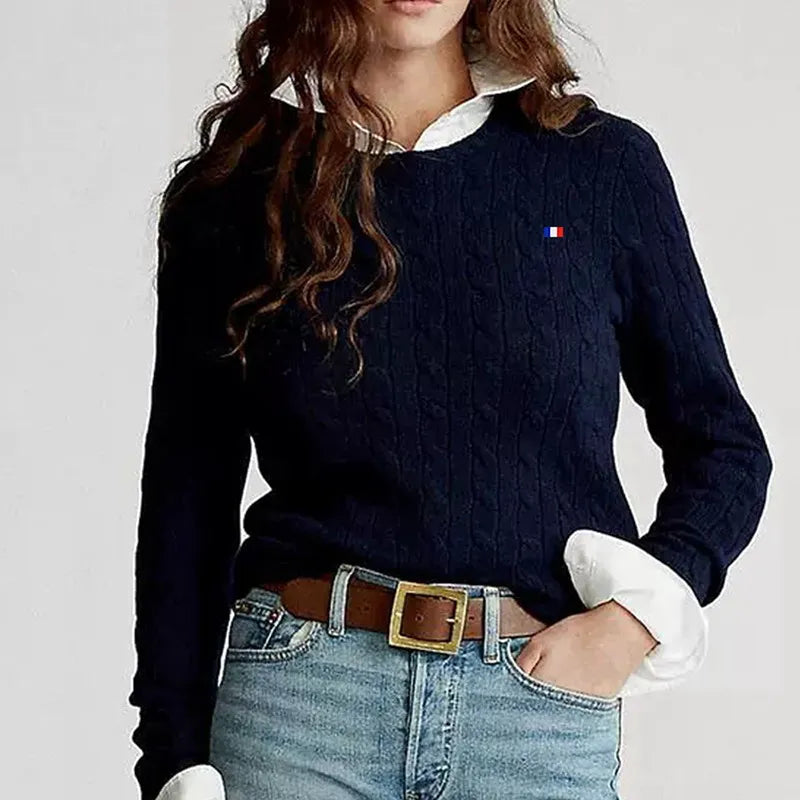 Brand Women'S Clothing 2022 Early Loose O-Neck Knitted Sweater Cable Knitted Sweater 100% Cotton RL8519