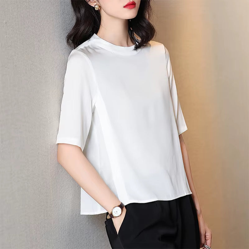 19 Mm Silk T Shirt Women Luxury Brand Autumn Spring Soie Soft Loose Silkki Silke Jedwab Seda Half Sleeve Lady Fashion Top