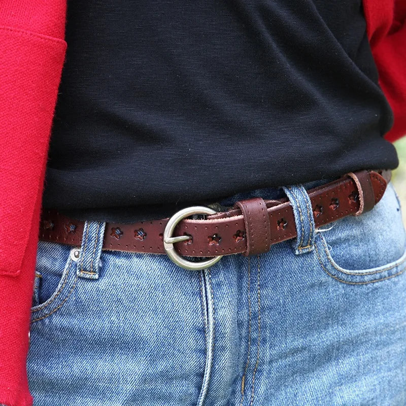 2.3CM Fashion Women Belt Brand Designer Luxury Full Grain Leather Belt Genuine Leather Cowskin Hollow Out Popular Ladies Belt
